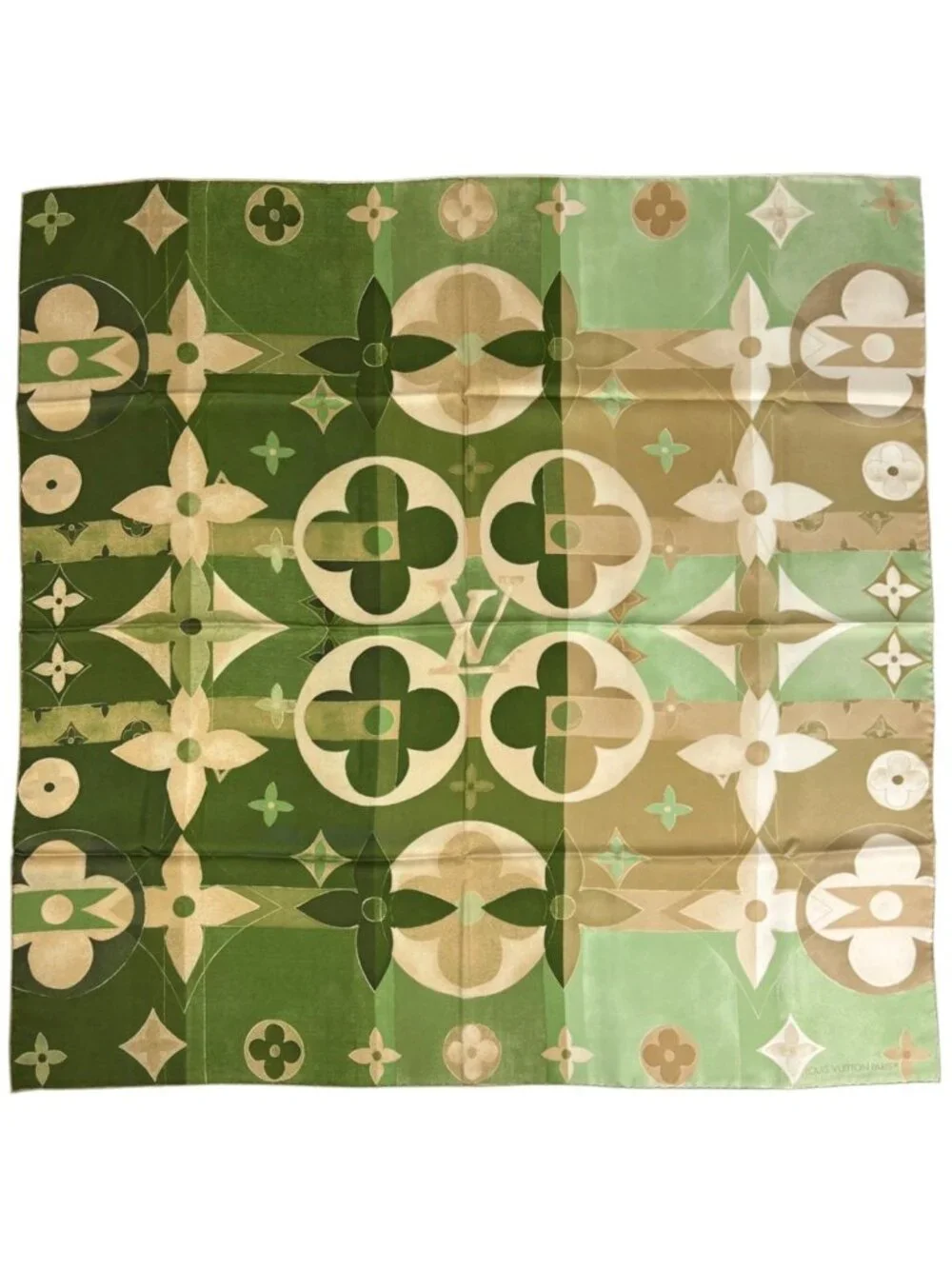 Louis Vuitton Scarf Monogram Silk Green Beige